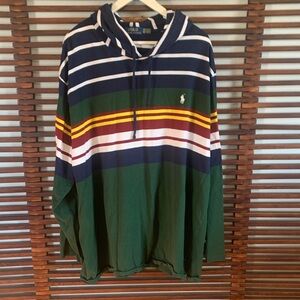 Polo by Ralph Lauren Green & Navy Striped Hooded Rugby Shirt